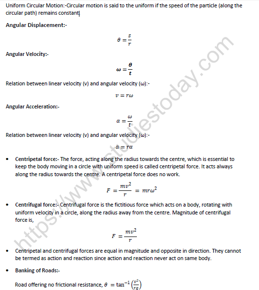 NEET Physics Circular Motion Revision Notes